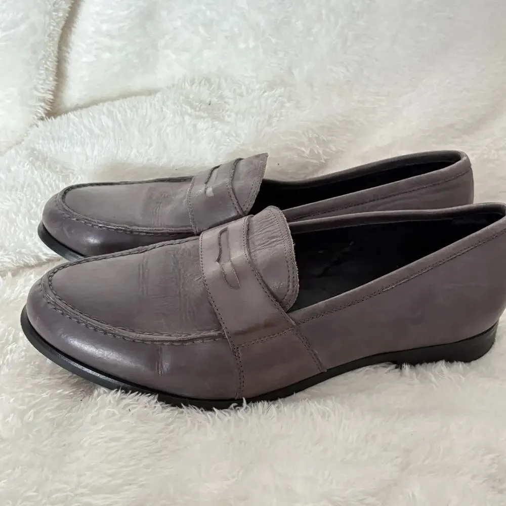 Calvin Klein Mens Loafers 10.5 Gray Leather Dress Shoes Career Work